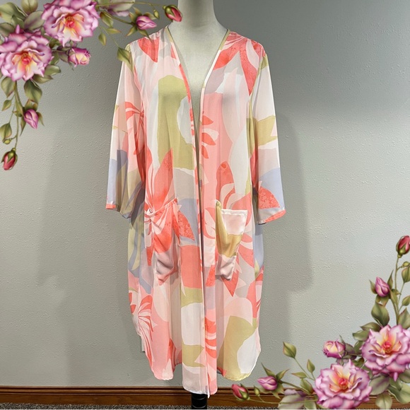 Floral swim cover up Kimono size L/XL - Picture 1 of 13